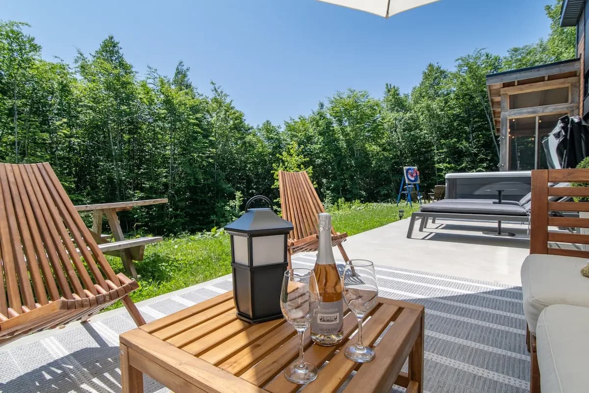 Outdoor patio with Adirondack chairs